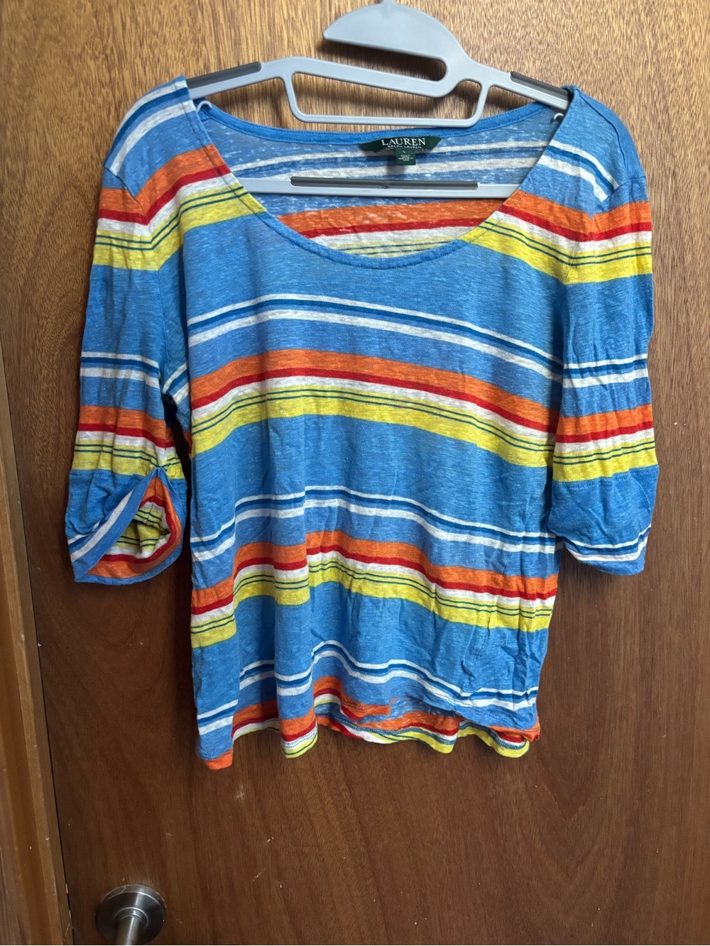 Lauren Ralph Lauren Blue Multicolor Striped Scoop Neck Tee